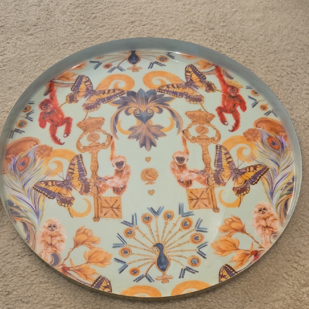 CB2 Decorative Round Tray in Light Blue, Orange, Purple